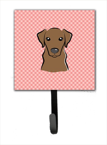 Checkerboard Pink Chocolate Labrador Leash Or Key Holder, 4.25 W x 7 H In.