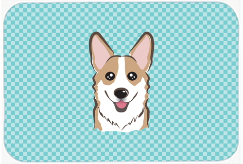 Checkerboard Blue Corgi Mouse Pad- Hot Pad Or Trivet- 7.75 x 9.25 In.