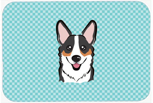Checkerboard Blue Corgi Mouse Pad, Hot Pad Or Trivet, 7.75 x 9.25 In.