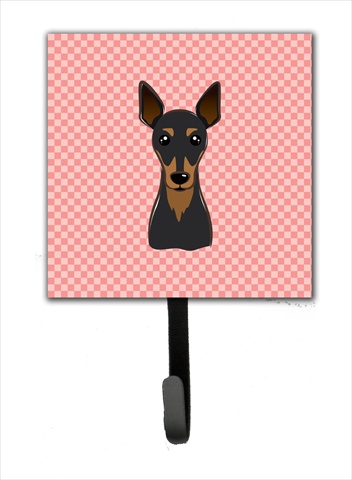 Checkerboard Pink Min Pin Leash Or Key Holder- - 4.25 W x 7 H In.