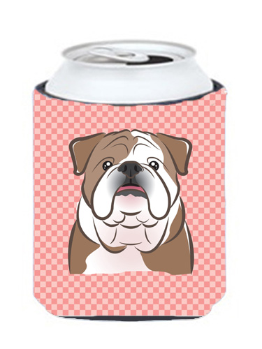 Checkerboard Pink English Bulldog Can Or Bottle Hugger, 12 Oz.