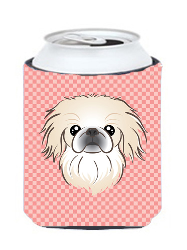 Checkerboard Pink Pekingese Can Or Bottle Hugger, 12 Oz.