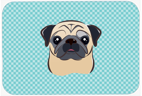 Checkerboard Blue Fawn Pug Mouse Pad, Hot Pad Or Trivet, 7.75 x 9.25 In.