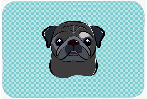 Checkerboard Blue Black Pug Mouse Pad, Hot Pad Or Trivet, 7.75 x 9.25 In.