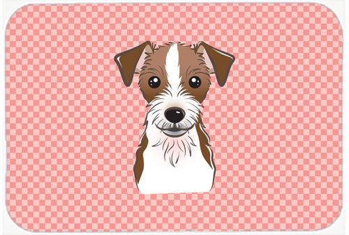 Checkerboard Pink Jack Russell Terrier Mouse Pad