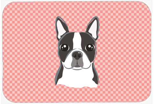 BB1203MP Checkerboard Pink Boston Terrier Mouse Pad- Hot Pad Or Trivet- 7.75 x 9.25 In.