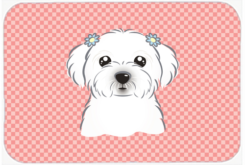Checkerboard Pink Maltese Mouse Pad, Hot Pad Or Trivet, 7.75 x 9.25 In.