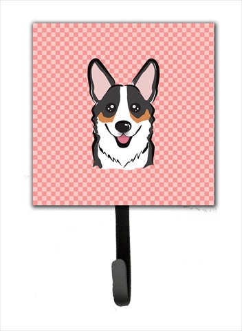 Checkerboard Pink Corgi Leash Or Key Holder, 4.25 W x 7 H In.