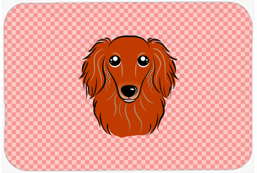 BB1214MP Checkerboard Pink Longhair Red Dachshund Mouse Pad- Hot Pad Or Trivet- 7.75 x 9.25 In.