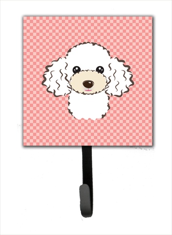 Checkerboard Pink White Poodle Leash Or Key Holder, 4.25 W x 7 H In.
