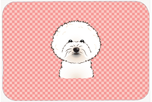 Checkerboard Pink Bichon Frise Mouse Pad, Hot Pad Or Trivet, 7.75 x 9.25 In.