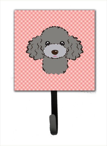 Checkerboard Pink Silver Gray Poodle Leash Or Key Holder, 4.25 W x 7 H In.