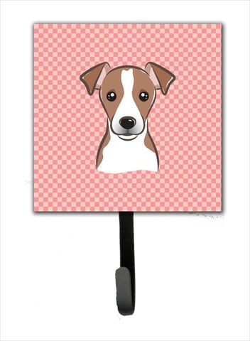 Checkerboard Pink Jack Russell Terrier Leash Or Key Holder, 4.25 W x 7 H In.
