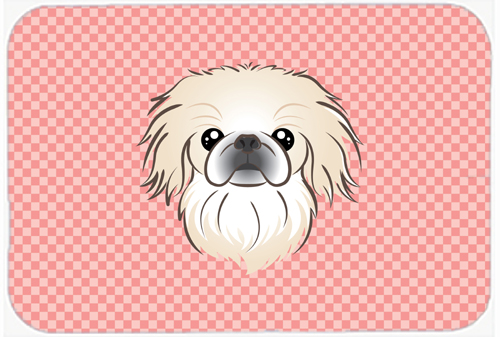Checkerboard Pink Pekingese Mouse Pad, Hot Pad Or Trivet, 7.75 x 9.25 In.