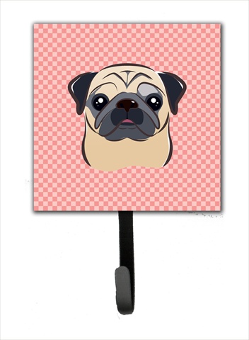 Picture of Carolines Treasures BB1262SH4 Checkerboard Pink Fawn Pug Leash Or Key Holder- 4.25 W x 7 H In.