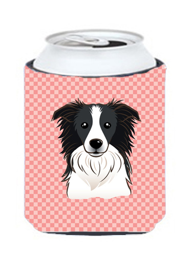 Checkerboard Pink Border Collie Can Or Bottle Hugger