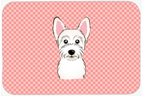 Checkerboard Pink Westie Mouse Pad, Hot Pad Or Trivet, 7.75 x 9.25 In.