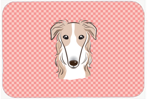 Checkerboard Pink Borzoi Mouse Pad, Hot Pad Or Trivet, 7.75 x 9.25 In.