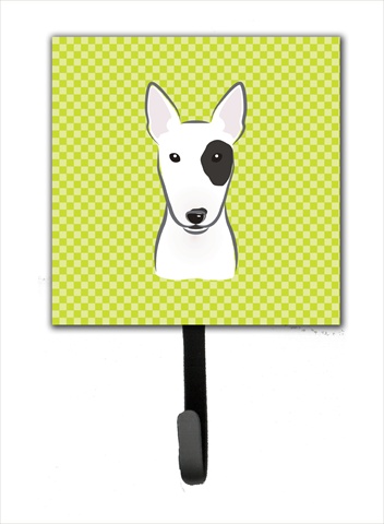 BB1271SH4 Checkerboard Lime Green Bull Terrier Leash Or Key Holder- 4.25 W x 7 H In.