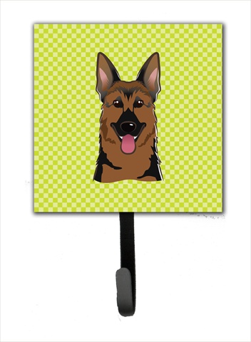 BB1273SH4 Checkerboard Lime Green German Shepherd Leash Or Key Holder- 4.25 W x 7 H In.