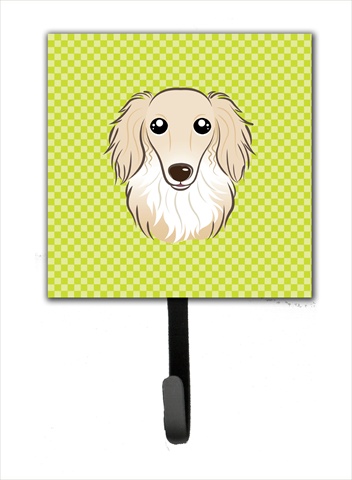 BB1274SH4 Checkerboard Lime Green Longhair Creme Dachshund Leash Or Key Holder- 4.25 W x 7 H In.