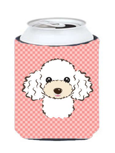 Checkerboard Pink White Poodle Can Or Bottle Hugger, 12 Oz.