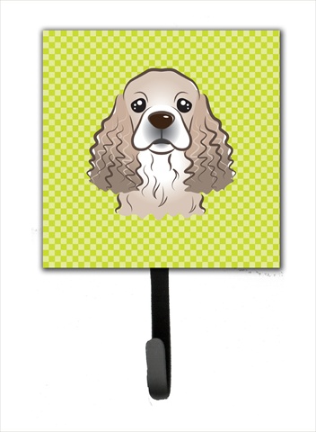 Checkerboard Lime Green Cocker Spaniel Leash Or Key Holder, 4.25 W x 7 H In.