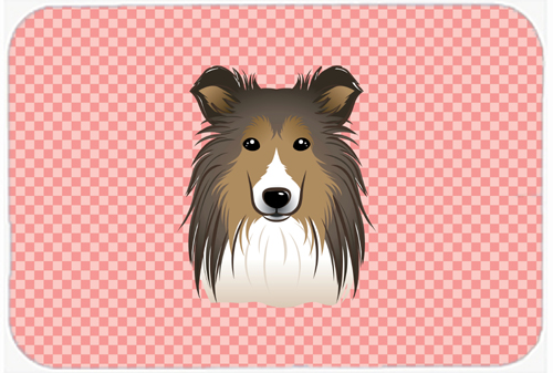 Checkerboard Pink Sheltie Mouse Pad, Hot Pad Or Trivet, 7.75 x 9.25 In.