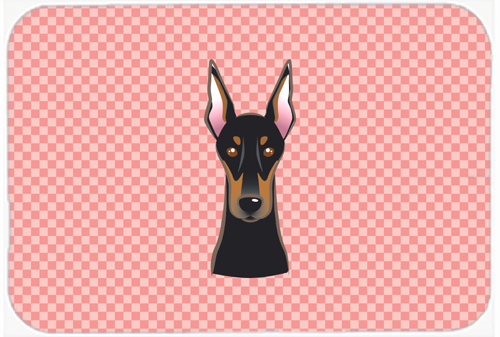 Checkerboard Pink Doberman Mouse Pad, Hot Pad Or Trivet, 7.75 x 9.25 In.