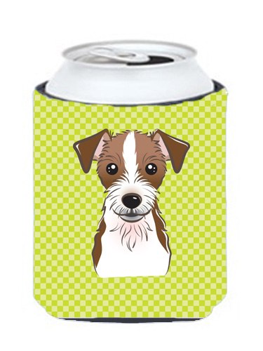 Checkerboard Lime Green Jack Russell Terrier Can Or Bottle Hugger, 12 Oz.
