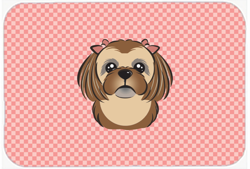 BB1249MP Checkerboard Pink Chocolate Brown Shih Tzu Mouse Pad- Hot Pad Or Trivet- 7.75 x 9.25 In.
