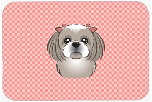 BB1250MP Checkerboard Pink Gray Silver Shih Tzu Mouse Pad- Hot Pad Or Trivet- 7.75 x 9.25 In.