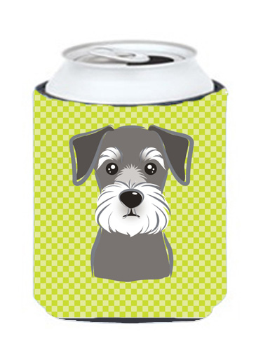 Checkerboard Lime Green Schnauzer Can Or Bottle Hugger, 12 Oz.
