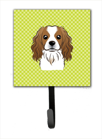 BB1286SH4 Checkerboard Lime Green Cavalier Spaniel Leash Or Key Holder- 4.25 W x 7 H In.