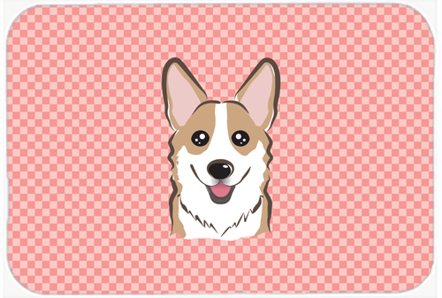 Checkerboard Pink Corgi Mouse Pad, Hot Pad Or Trivet, 7.75 x 9.25 In.