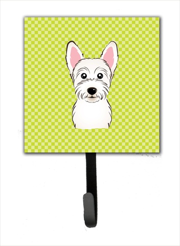 Checkerboard Lime Green Westie Leash Or Key Holder, 4.25 W x 7 H In.