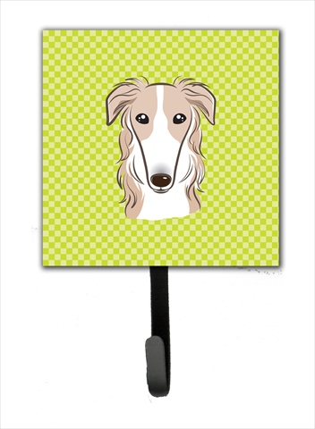 Checkerboard Lime Green Borzoi Leash Or Key Holder- 4.25 W x 7 H In.