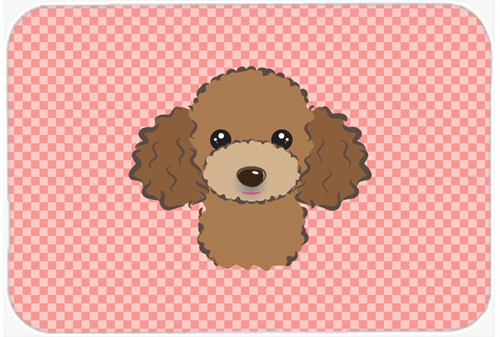 BB1256MP Checkerboard Pink Chocolate Brown Poodle Mouse Pad- Hot Pad Or Trivet- 7.75 x 9.25 In.