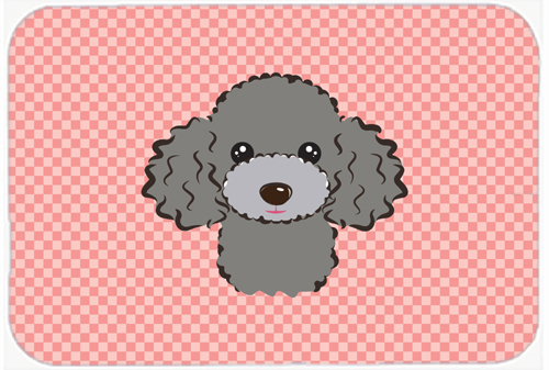 BB1259MP Checkerboard Pink Silver Gray Poodle Mouse Pad- Hot Pad Or Trivet- 7.75 x 9.25 In.