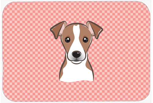 BB1260MP Checkerboard Pink Jack Russell Terrier Mouse Pad- Hot Pad Or Trivet- 7.75 x 9.25 In.