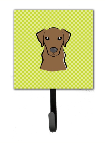 BB1296SH4 Checkerboard Lime Green Chocolate Labrador Leash Or Key Holder- 4.25 W x 7 H In.