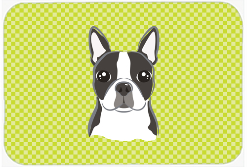 BB1265MP Checkerboard Lime Green Boston Terrier Mouse Pad- Hot Pad Or Trivet- 7.75 x 9.25 In.