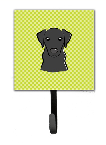 BB1297SH4 Checkerboard Lime Green Black Labrador Leash Or Key Holder- 4.25 W x 7 H In.