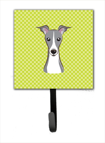 BB1298SH4 Checkerboard Lime Green Italian Greyhound Leash Or Key Holder- 4.25 W x 7 H In.