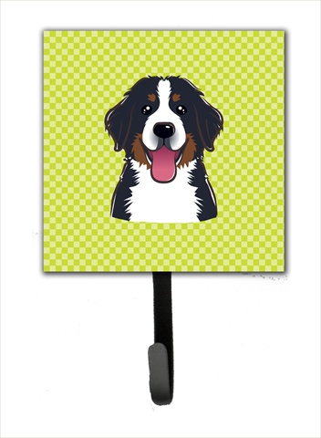 BB1299SH4 Checkerboard Lime Green Bernese Mountain Dog Leash Or Key Holder- 4.25 W x 7 H In.