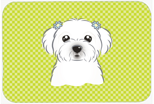 Checkerboard Lime Green Maltese Mouse Pad- Hot Pad Or Trivet- 7.75 x 9.25 In.
