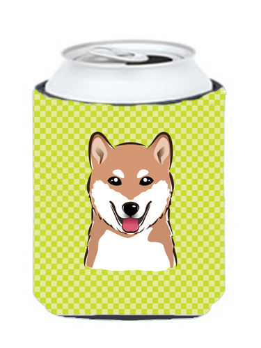 Checkerboard Lime Green Shiba Inu Can Or Bottle Hugger, 12 Oz.