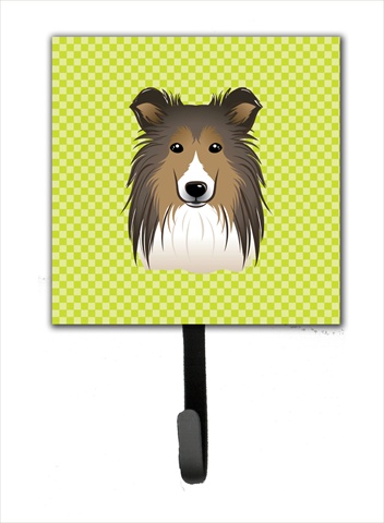 Checkerboard Lime Green Sheltie Leash Or Key Holder, 4.25 W x 7 H In.