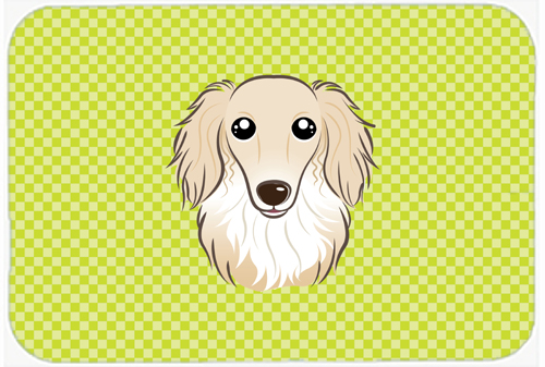 BB1274MP Checkerboard Lime Green Longhair Creme Dachshund Mouse Pad- Hot Pad Or Trivet- 7.75 x 9.25 In.