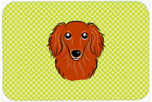 BB1276MP Checkerboard Lime Green Longhair Red Dachshund Mouse Pad- Hot Pad Or Trivet- 7.75 x 9.25 In.